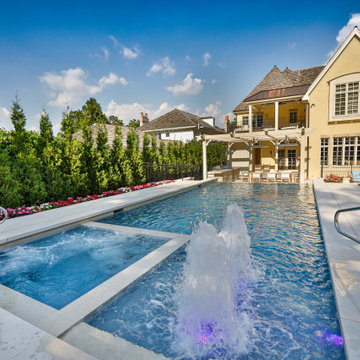 Hinsdale, IL Rectilinear Pool with Hot Tub Inside and Infinity Edge