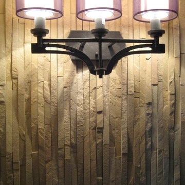 Asian Style Wall Sconce with Stone Backsplash Steamboat Storm Meadow Drive Mount