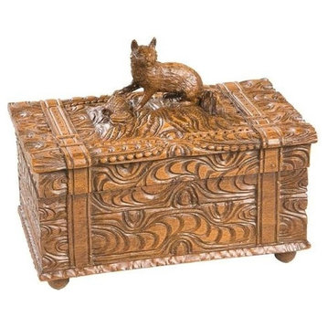 Lidded Box Sly Fox Intricately Carved Hand-Cast Resin OK Casting