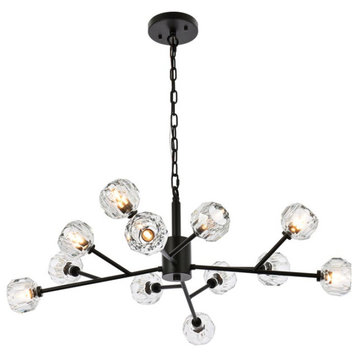 Graham 12 Light Pendant in Black And Clear