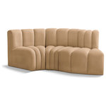 Meridian Furniture - Arc Velvet Upholstered 3-Pc. S-Shaped Modular Sectional, Camel - Give your living room or den the perfect blend of style and versatility with this Arc velvet fabric curved modula Sectionalr. Part of the Arc modular furniture collection, this chair comes upholstered in rich camel velvet fabric and features deep channel tufting that adds a touch of luxury while enhancing comfort and support. A seamless combination of form and function, this chair can be used with other Arc pieces to create a myriad of configurations in your well-curated room.