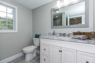 Example of a transitional bathroom design in Boston