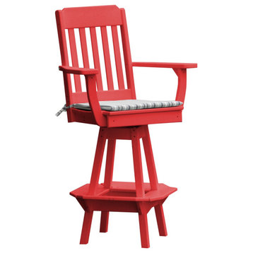 Poly Lumber Traditional Swivel Bar Chair with Arms, Bright Red