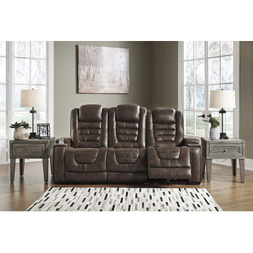 Modern Power Reclining Sofa, Faux Leather Seat With LED Lights, Chocolate
