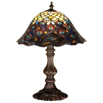 16.5H Tiffany Peacock Feather Accent Lamp