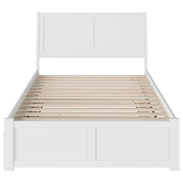 Portland Full Platform Bed, Flat Panel Foot Board & Full Size Trundle Bed, White