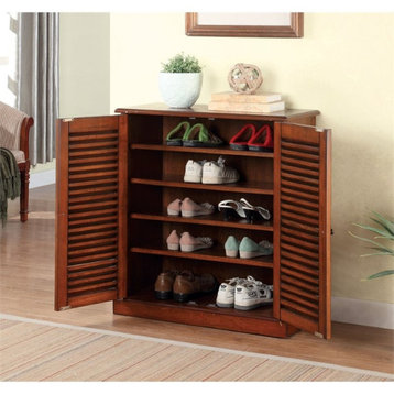 Furniture of America Medley Transitional Wood 5-Shelf Shoe Cabinet in Oak