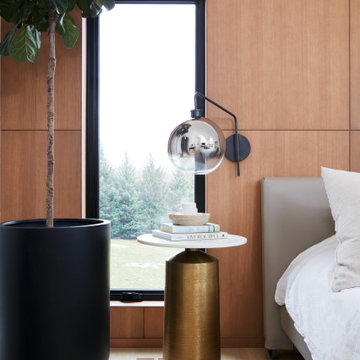 Red Oak Wall Panelling Inside A Modern Master Bedroom