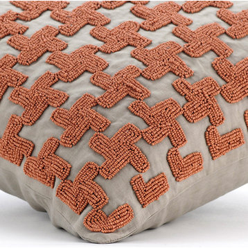 Art Silk Burnt Orange Decorative Pillows Indian Pillow Covers, 20"x20" Beaded