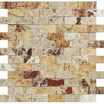Valencia Travertine Brick Mosaic, 1 X 2 Split-Faced