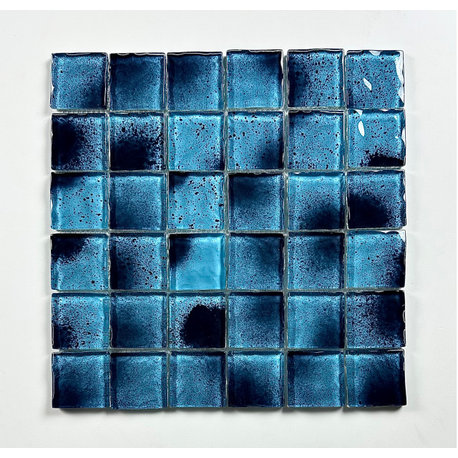 Watermarks 2 in x 2 in Textured Glass Pool Mosaic in Glossy Caribbean Blue