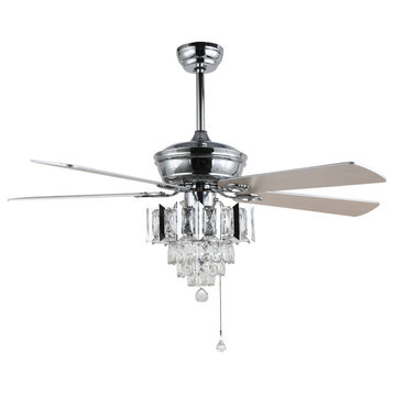 5-Blade Crystal Ceiling Fan with Remote Control Pull Chain and Light Kit, Chrome