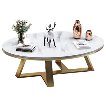 Gold/Black/White/Grey Marble Nordic Coffee Table For Living Room, Black + White, L51.2"