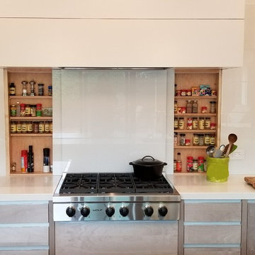Range and spice rack (doors open)