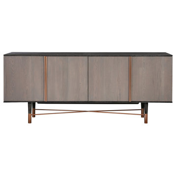 Turin Rustic Oak Wood Sideboard Cabinet With Copper Accent