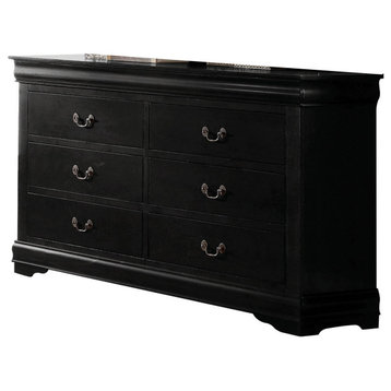 Benzara BM185916 Traditional Style Wooden Dresser With 6 Drawers, Black
