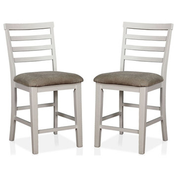 Furniture of America Mandelin Rustic Fabric Padded Pub Chair in White (Set of 2)