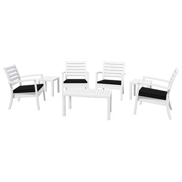 7-Piece Artemis XL Club Seating Set White With Acrylic Fabric Black Cushions
