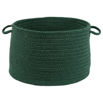 Rhody Rug Wool Solid Basket, Hunter Green, 18"X12"