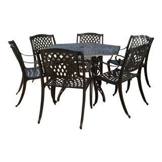 Noble house hammond hammered bronze cast aluminum 7pc rectangular outdoor shop dining set