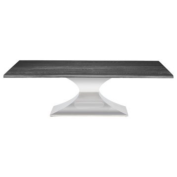 Aimon Dining Table Oxidized Gray Oak Top Polished Stainless 112"