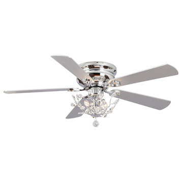 48 in. Chrome Modern Flush Mount Crystal Ceiling Fan with Remote and Light Kit
