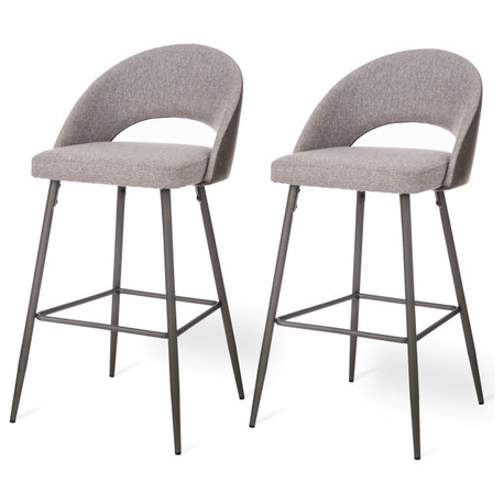 Glitzhome Pale Fabic/Leatherette Bar Stool With Tapered Metal Legs, Set of 2, Dark Gray