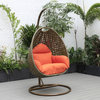 LeisureMod Beige Wicker Hanging Egg Swing Chair With Stand and Cushion, Orange