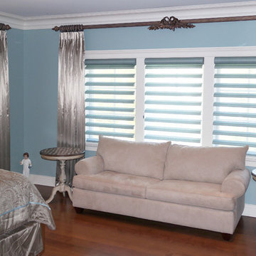Pinch Pleat Silk Drapery with Hunter Douglas Pirouette Window Shades
