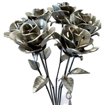 Metal Roses, Hand Welded Sculptures, 6 Roses