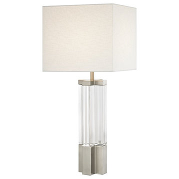 Clear Crystal Boxed Shade Table Lamp, Polished Nickel