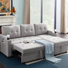 Mabel Fabric Sleeper Sectional With Cupholder, USB and Pocket, Light Gray, Linen