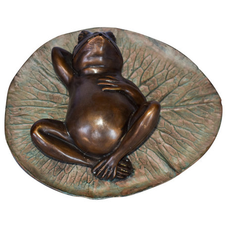 Relaxed Frog Supine on a Lily Bronze Statue Wall Fountain  14" x 6" x 12"H
