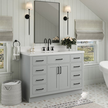 Ariel Hepburn 49" Rectangle Sink Vanity, Gray, 1.5" White Quartz
