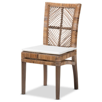 Ivanka Dining Chair With Cushion, Gray Natural Rattan & Mahogany