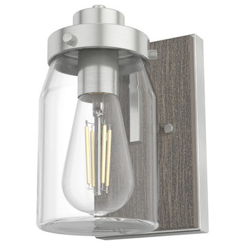 Devon Park Brushed Nickel and Grey Wood With Clear Glass 1 Light Sconce Wall