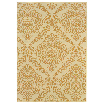 La Jolla Indoor and Outdoor Floral Ivory and Gray Rug, 8'6"x13'