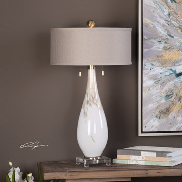 Elegant White Glass Gold Bronze Table Lamp Traditional Sculpted Contemporary