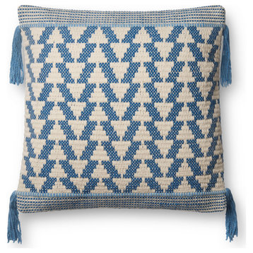 Blue/Ivory 22"x22" Decorative Accent Pillow