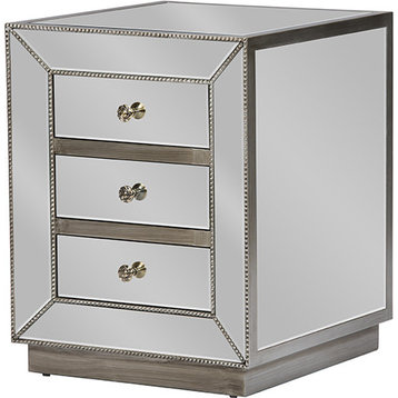 Currin Contemporary Mirrored Nightstand - Silver