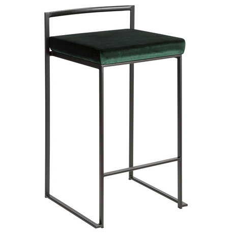 Lumisource Fuji Stackable Counter Stools, Green Velvet, Set of 2