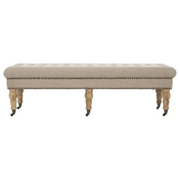 Classic Accent Bench, Wheeled Spindle Legs & Tufted Fabric Seat, True Taupe