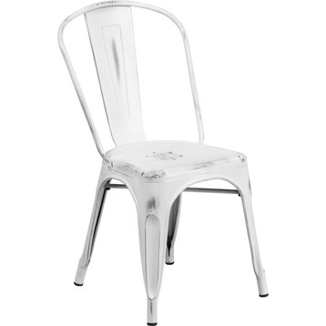 Distressed Black Metal Chair, White