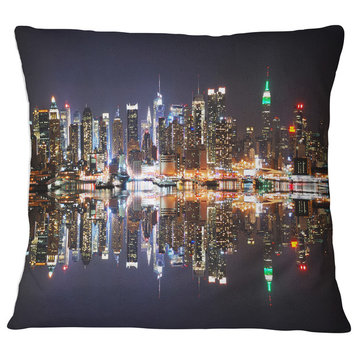 New York City Skyscrapers in Blue Shade Cityscape Throw Pillow, 16"x16"