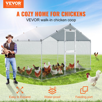 VEVOR Large Metal Chicken Coop Walk-In Chicken Run 6.6x9.8x6.6' Peaked Roof
