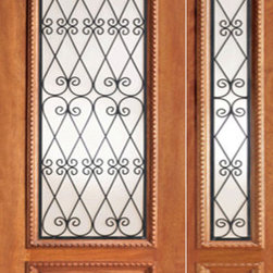 Decorative Iron Scrollwork Glass, Mahogany Prehung Door One Sidelite - Front Doors