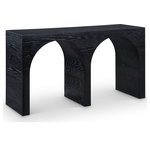 Meridian Furniture - June Black Oak Console Table, Black, 54" W X 18" D X 30" H - Modernize your home with this black oak console table from our June collection. Its solid oak construction guarantees durability for years to come, while its black finish goes with any existing home decor. Its double arch design is unique and is sure to become a favorite conversation piece. A flat surface provides space for decorative items such as vases, candles, and knick-knacks, or storage space for books, mail, and more. Its mid-century design is sure to liven up your home.