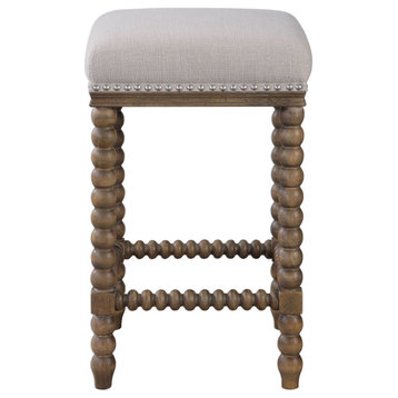 Uttermost 23495 Pryce 15"W Wooden Upholstered Counter Stool - Soft Ivory