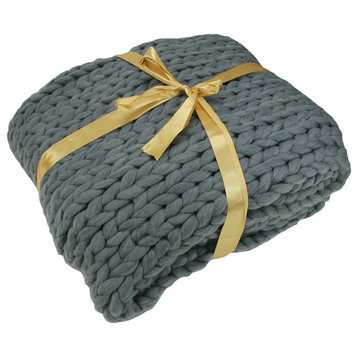 Smokey Gray Cable Knit Plush Throw Blanket, 50"x60"