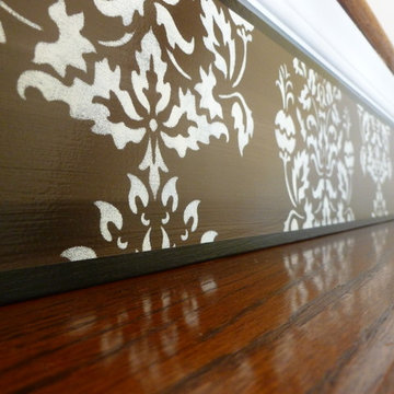 Painted Stair Risers - Brown & White Fleur de Lis